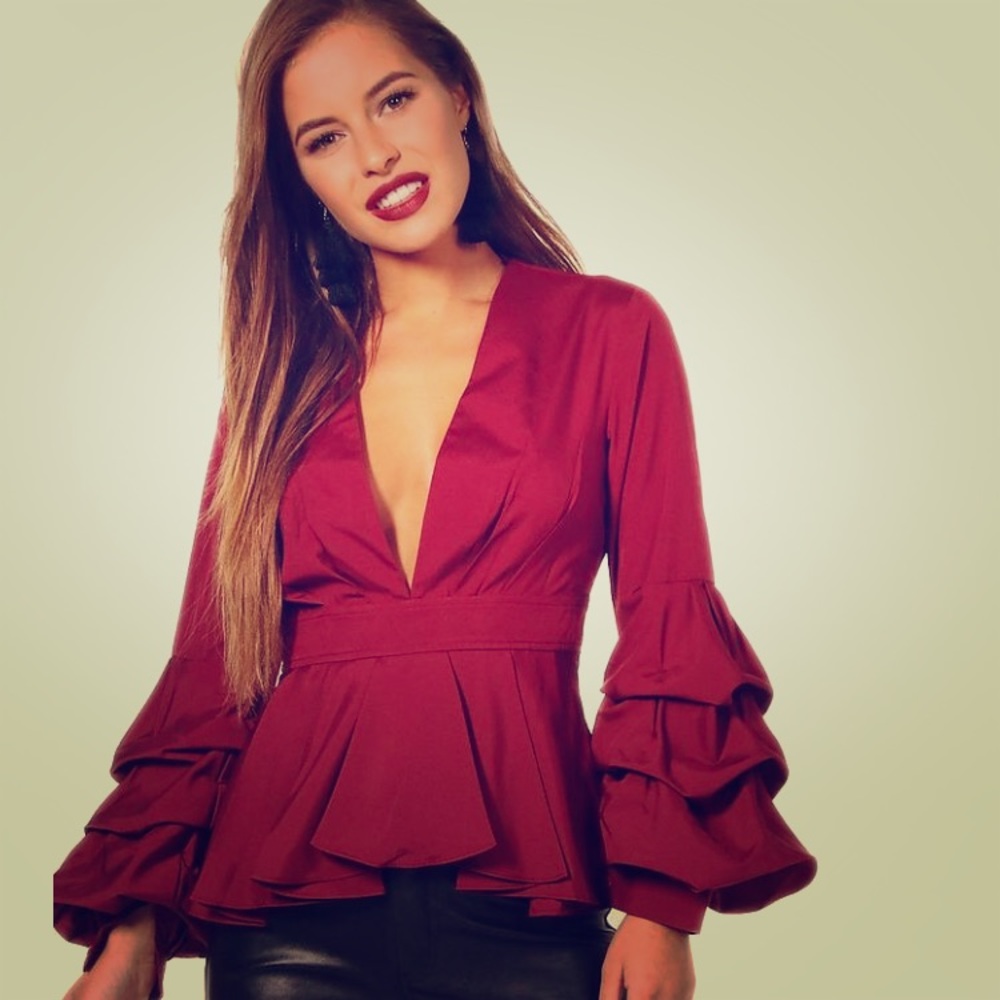 Petite burgundy peplum top